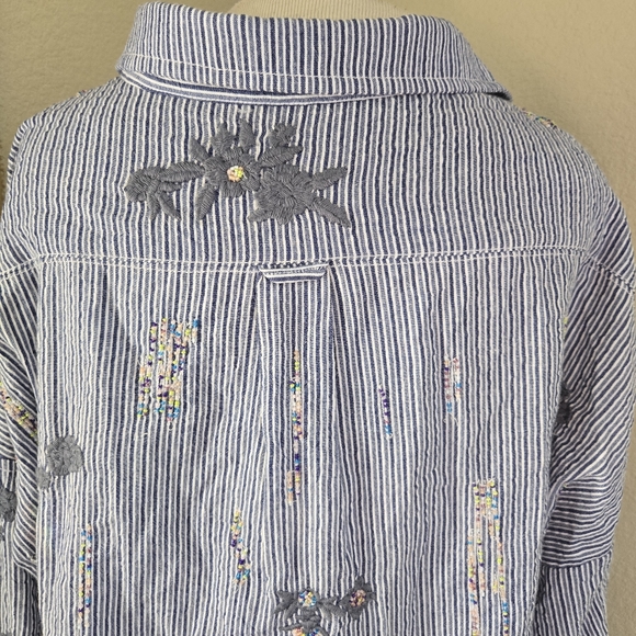 Anthropologie Pilcro Beaded Button Up Striped top XL - Picture 6 of 11
